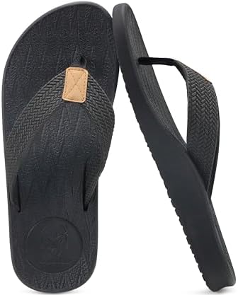 Mens Flip Flops Comfortable Arch Support Thong Sandals in Black